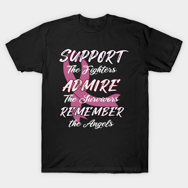 Breast Cancer Awareness Gift Support Admire Remember Design T-Shirt by Linco